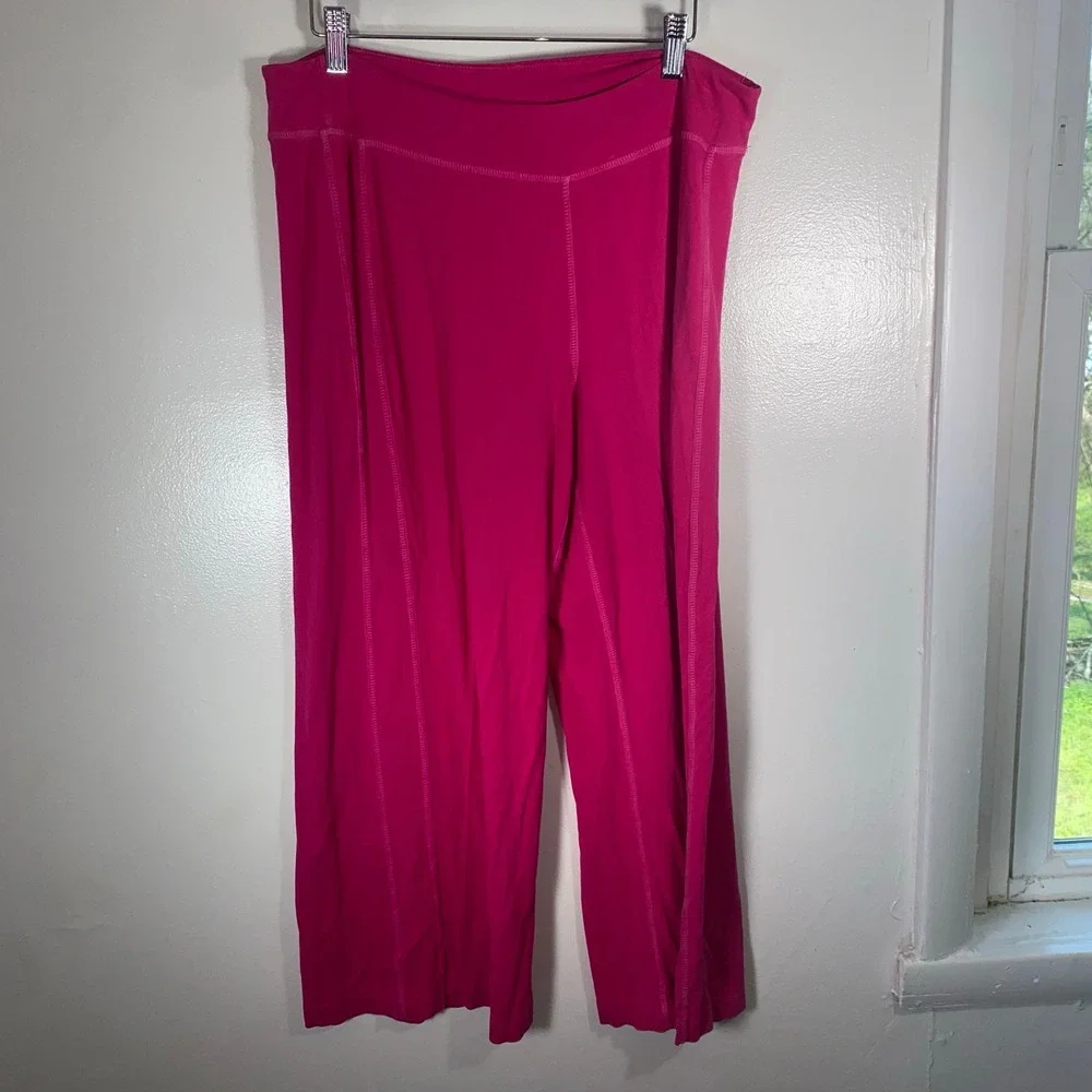 Fresh Produce Crop‎ Pants Sz L Pink Stretch Yoga Activewear Wide Leg - Picture 2 of 9